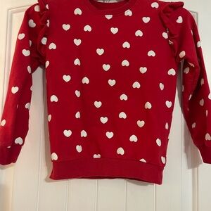 Girls Red Heart-Print Ruffle Shoulder Sweatshirt size 8